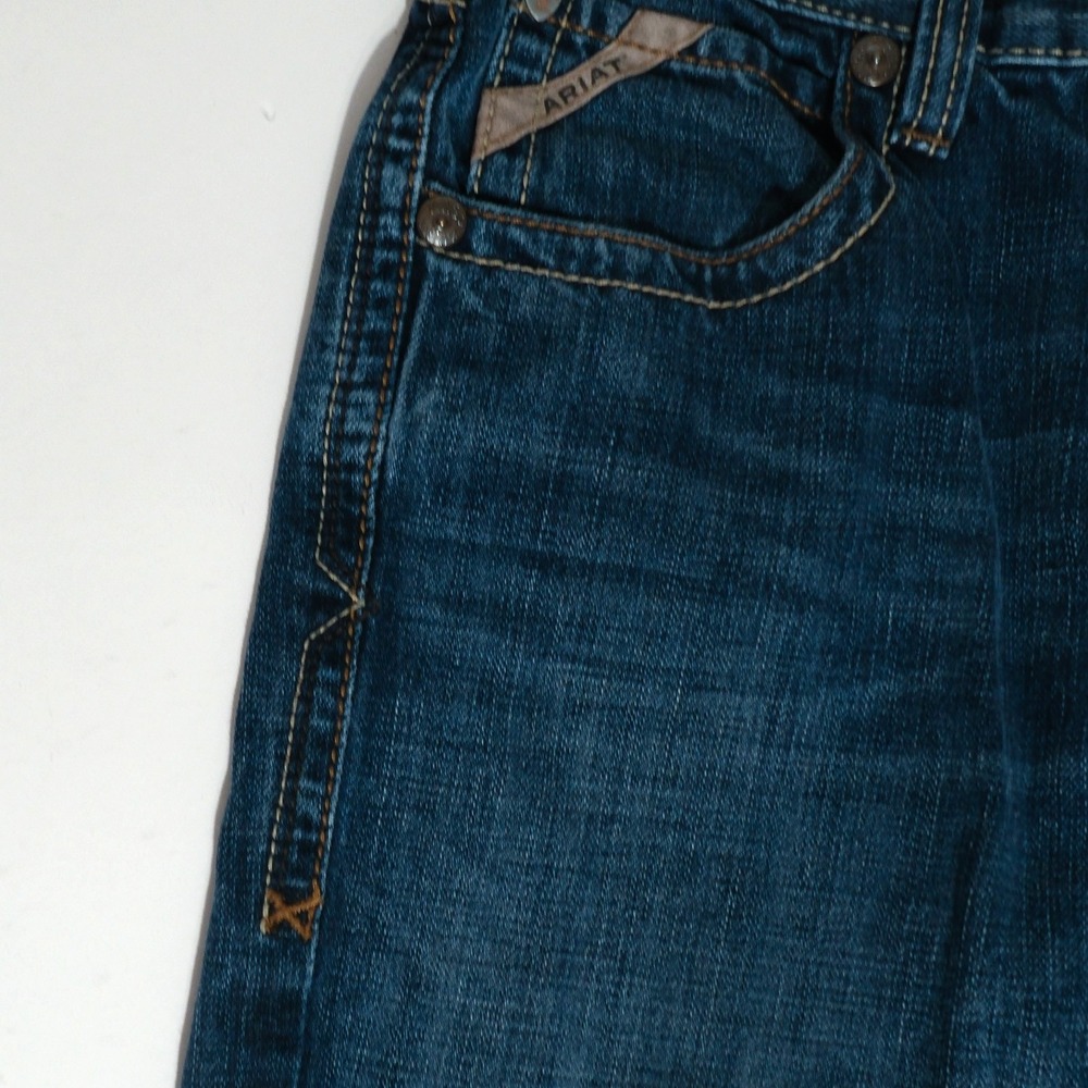 Ariat M5 Jeans Mens 30x32 Blue Low Rise Straight Western Cowboy Fade Stitching - Picture 7 of 16